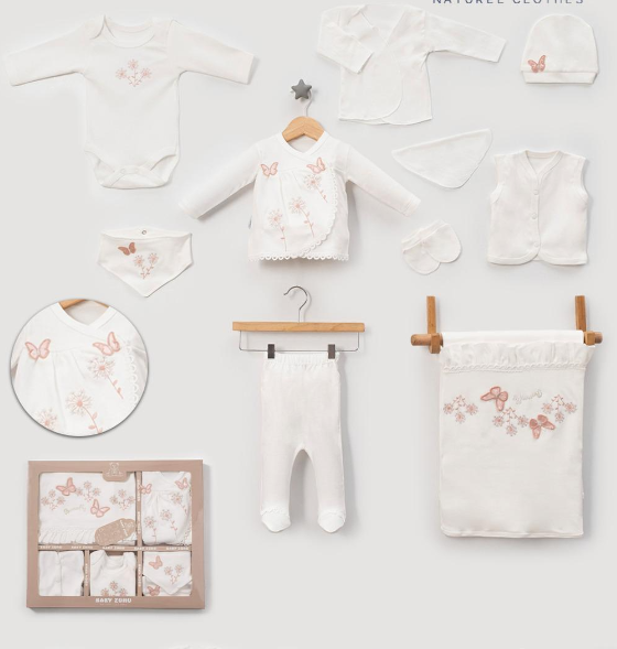 Set complet pentru bebeluși din bumbac organic, pentru cadou si maternitate, Cu broderie spring [2]