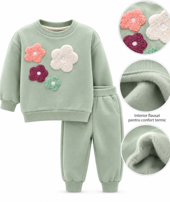 Set copii, 2 piese, flaușat pe interior, Verde [2]