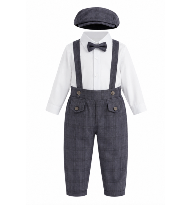 Set costum cu bretele si bascuta, Albastru [3]