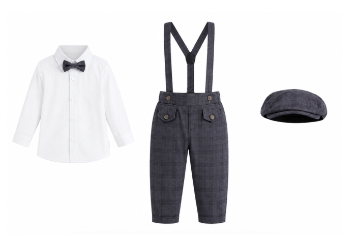 Set costum cu bretele si bascuta, Albastru [2]