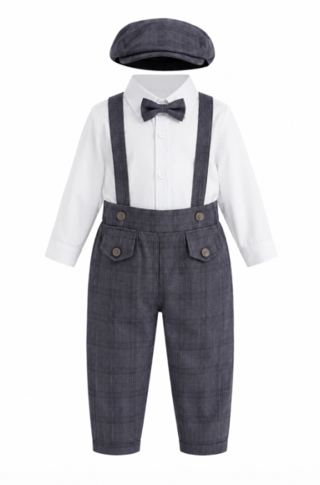 Set costum cu bretele si bascuta, Albastru [2]