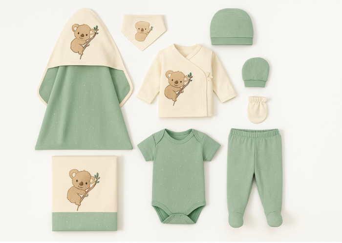 Set costumas, 7 piese, 0-3 luni, Bumbac organic, Kaola, Albastru Turcoaz [1]