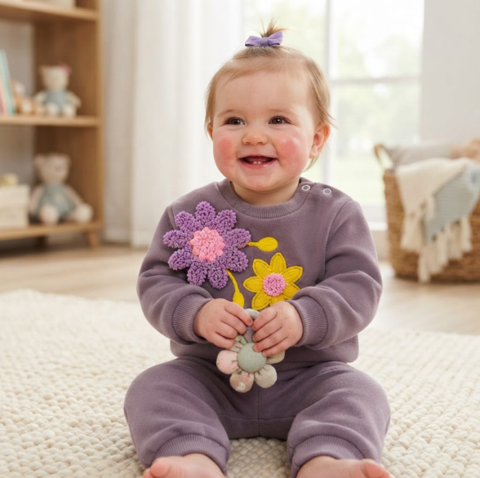 Set costumas 2 piese pentru bebe, din material flaușat [3]