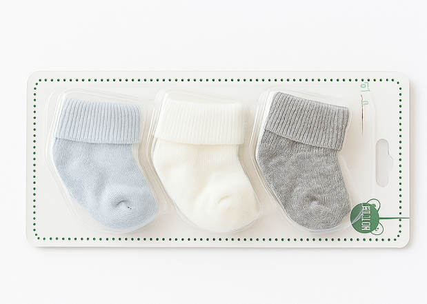 Set de 3 perechi de Șosete simple pentru bebeluși, 0-3 luni, gri, alb si albastru [2]