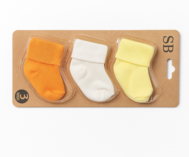 Set de 3 perechi de Șosete simple pentru bebeluși, 0-3 luni, portocaliu, alb si galben [2]