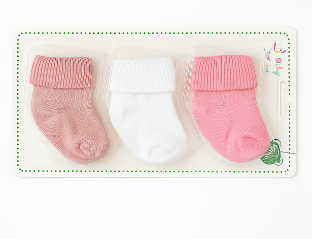 Set de 3 perechi de Șosete simple pentru bebeluși, 0-3 luni, roz, alb si roz pudra [2]