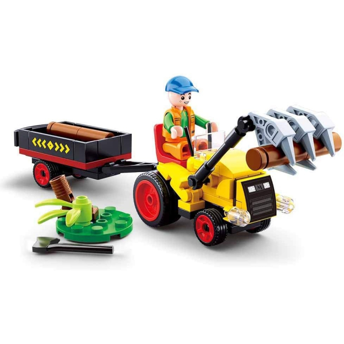 Set de constructie Farm, 110 piese, Tractor cu remorca lemne - Sluban [2]