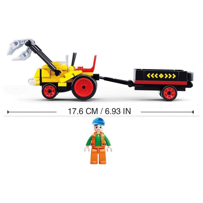 Set de constructie Farm, 110 piese, Tractor cu remorca lemne - Sluban [4]