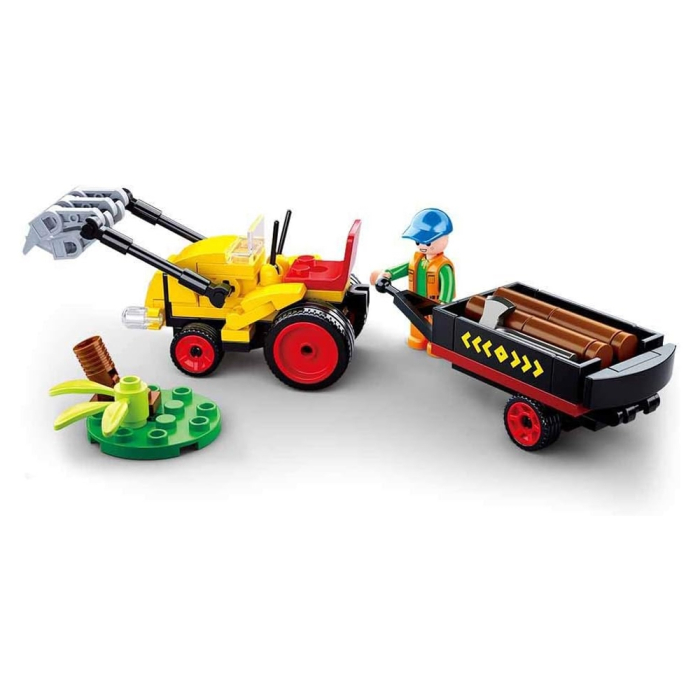 Set de constructie Farm, 110 piese, Tractor cu remorca lemne - Sluban [3]