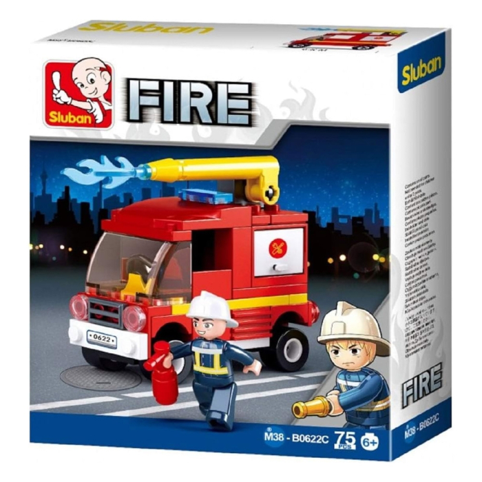 Set de constructie Fire, 75 piese, Autospeciala pompieri, mica - Sluban [2]