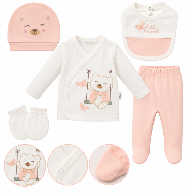 Set din bumbac organic pentru bebeluși – 5 piese, 0-3 luni, Corai [3]