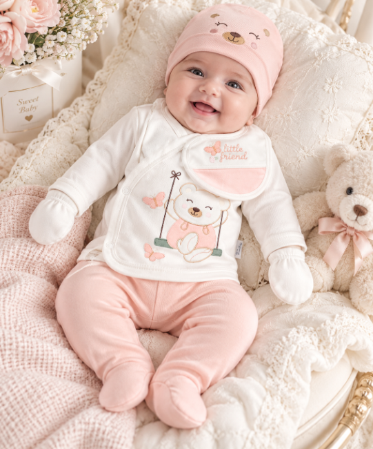 Set din bumbac organic pentru bebeluși – 5 piese, 0-3 luni, Corai [2]