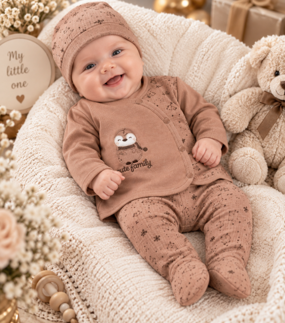 Set din bumbac organic pentru bebeluși – 5 piese, 0-3 luni, Familia fericita [2]