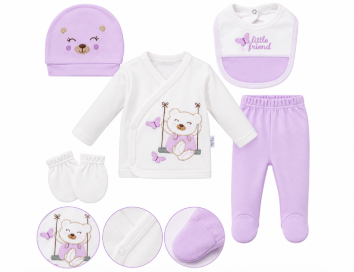 Set din bumbac organic pentru bebeluși – 5 piese, 0-3 luni, mov [3]