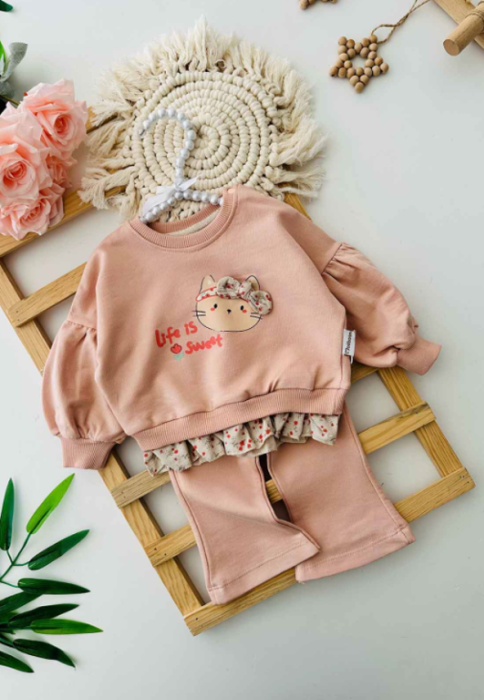 Set din bumbac pentru fetițe – Roz Pudrat „Life is Sweet” [2]