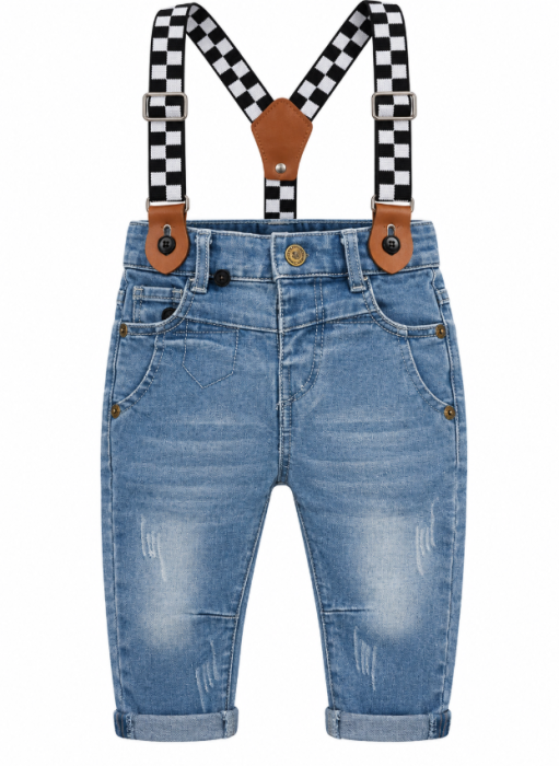 Set elegant pentru băieței cu body, 5 piese, pulover tricotat, papion și pantaloni cu bretele, Albastru [2]