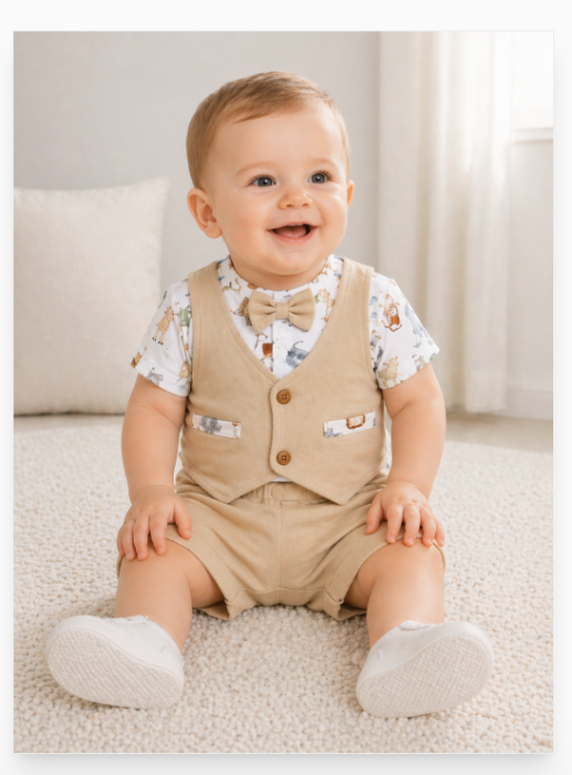 Set elegant pentru băieți din bumbac, pentru vara, Bej [2]