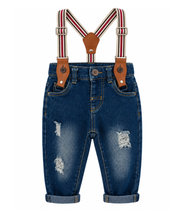 Set hăinuțe pentru băieței – Body Cămașă în carouri și blugi denim cu bretele [3]