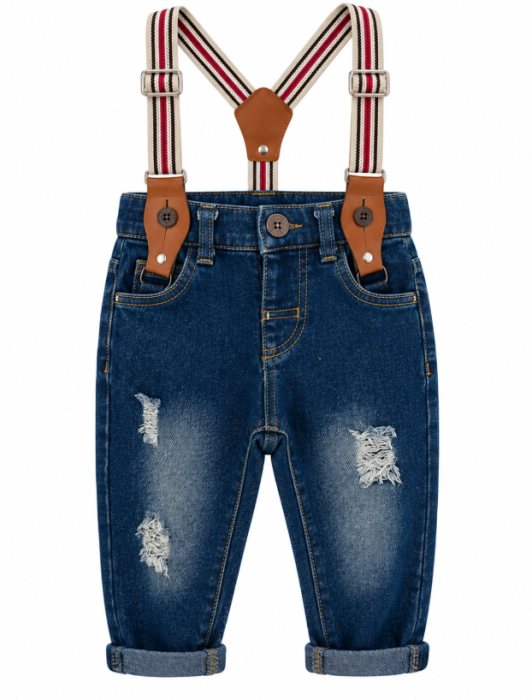 Set hăinuțe pentru băieței – Cămașă în carouri și blugi denim cu bretele [2]