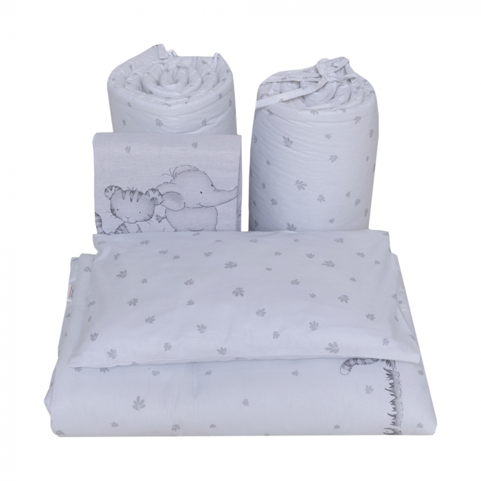 Set lenjerie bumbac 3 piese pentru saltea de 140 x 70 cm, Safari Friends alb, Beberoyal [3]