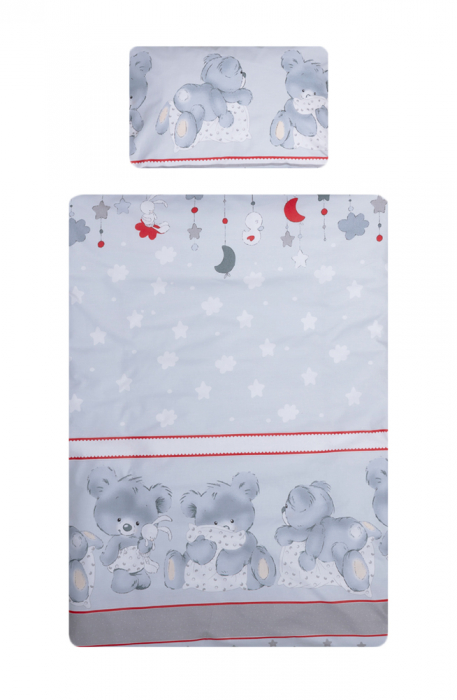 Set lenjerie bumbac 3 piese pentru saltea de 140 x 70 cm, Ursuleti iepurasi gri, Beberoyal [1]
