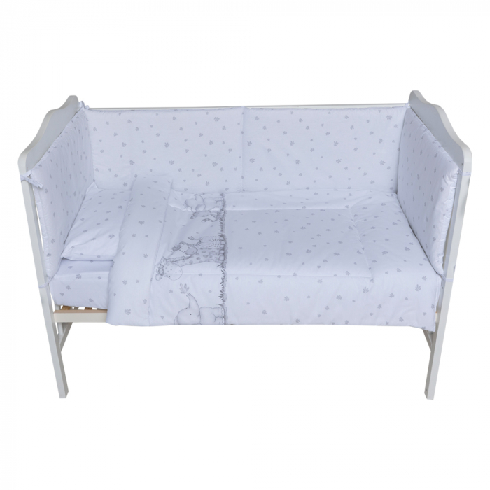 Set lenjerie bumbac cu baldachin 8 piese pentru saltea de 120 x 60 cm, Safari Friends alb [4]