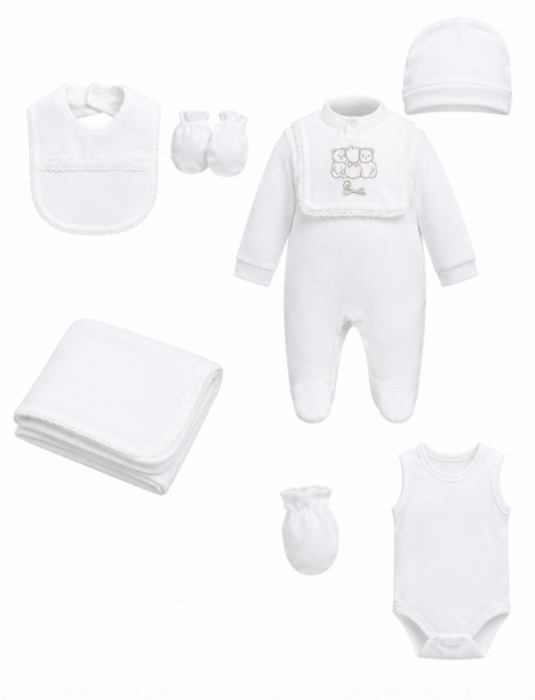 Set maternitate, Alb cu ursuleti brodati, Model Angel 3D [2]