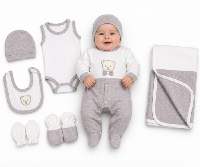Set maternitate, model ursulet cu papion, 0-3 luni, Alb cu bej [2]