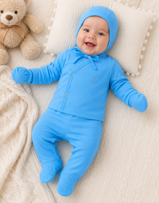 Set maternitate pentru nou-născuți, din 100% bumbac, capse fara nichel, Albastru [3]
