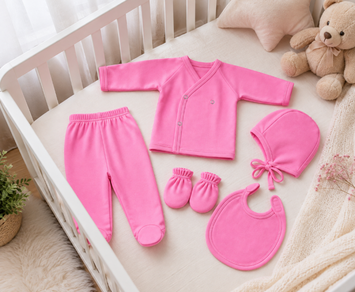 Set maternitate pentru nou-născuți, din 100% bumbac, capse fara nichel, Roz [2]