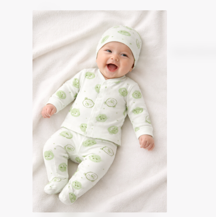 Set nou nascut, 3 piese, ursuleti, Verde, 0-3 luni [2]