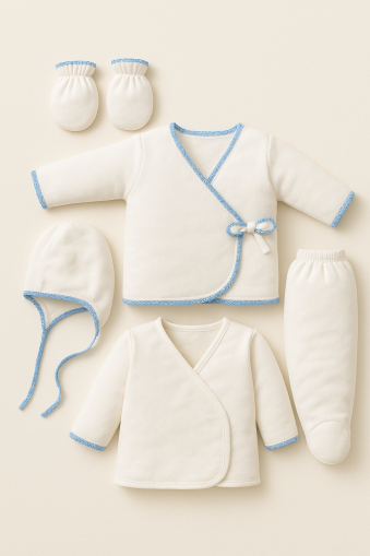 Set nou nascut, cu 5 piese, 0-3 luni, cu 2 bluzite, albastru [3]