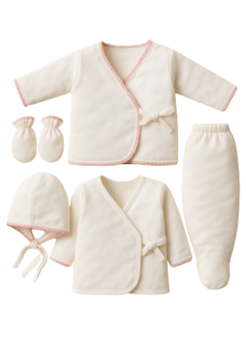 Set nou nascut, cu 5 piese, 0-3 luni, cu 2 bluzite, roz [1]