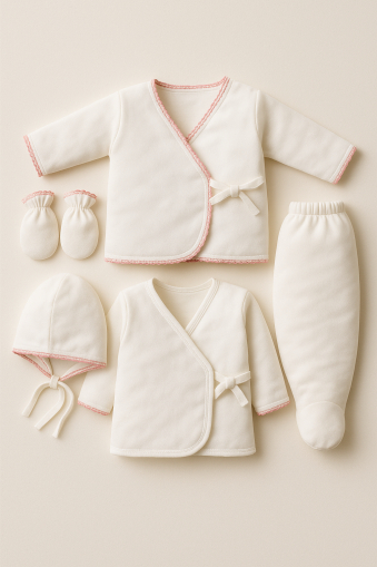 Set nou nascut, cu 5 piese, 0-3 luni, cu 2 bluzite, roz [2]