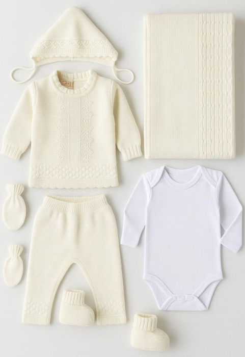 Set nou nascut, tricotat, din fibre organice, 7 piese [2]