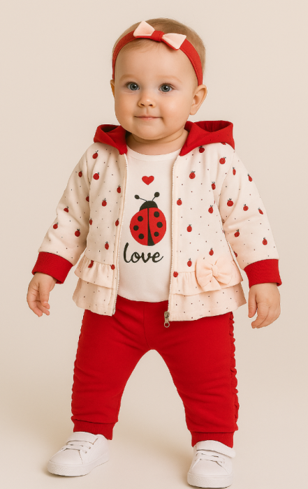 Set pentru bebeluși, compleu din trei piese cu volanas, model gargarita [2]