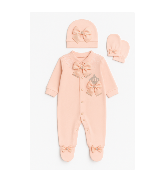 Set salopeta, caciula si manusi, Bumbac pieptanat, corai [2]