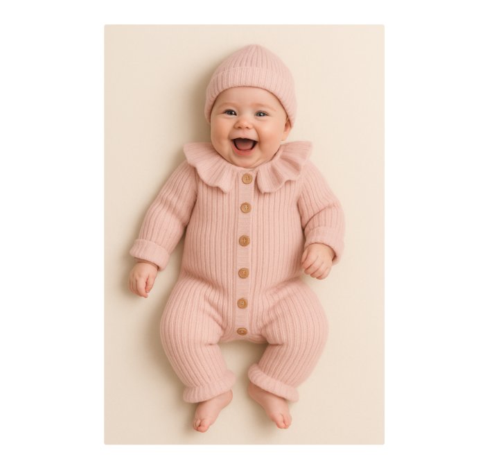 Set salopeta si caciula, tricotate, cu guleras dantelat [1]