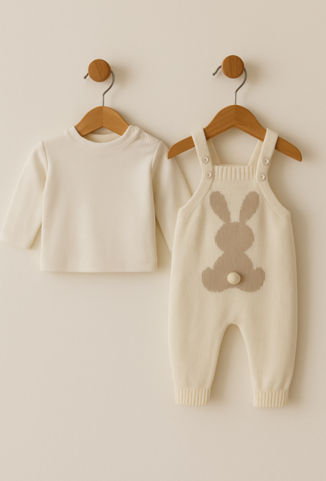 Set salopeta tricotata si bluzita, cu pomponel [1]