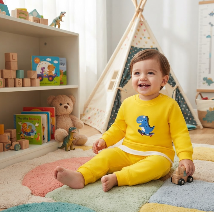 Set trening pentru copii – bluză și pantaloni, Dino, Galben [2]