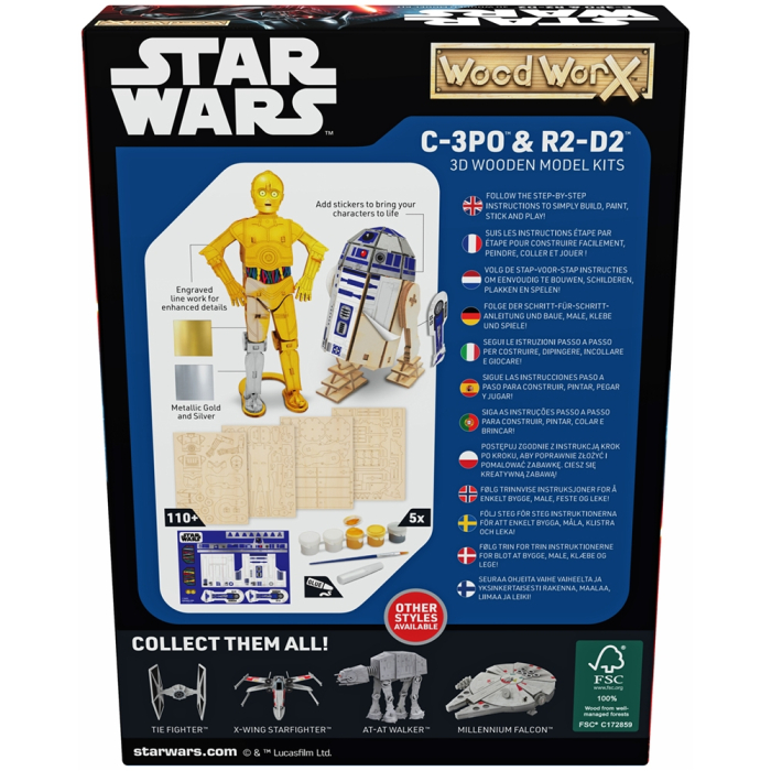 Star Wars - Macheta de asamblat, C-3PO & R2D2, 110+ piese din lemn - WOOD WORX [6]