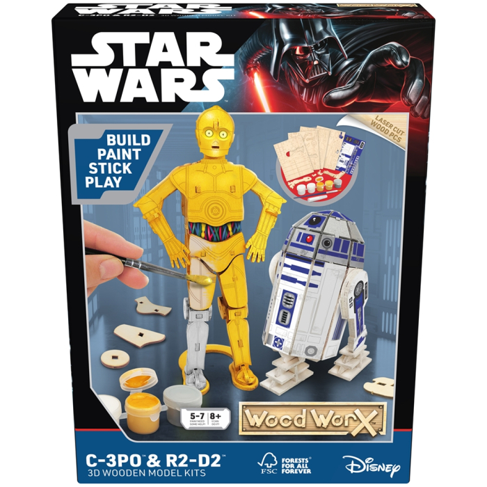 Star Wars - Macheta de asamblat, C-3PO & R2D2, 110+ piese din lemn - WOOD WORX [2]