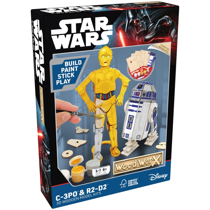 Star Wars - Macheta de asamblat, C-3PO & R2D2, 110+ piese din lemn - WOOD WORX [7]