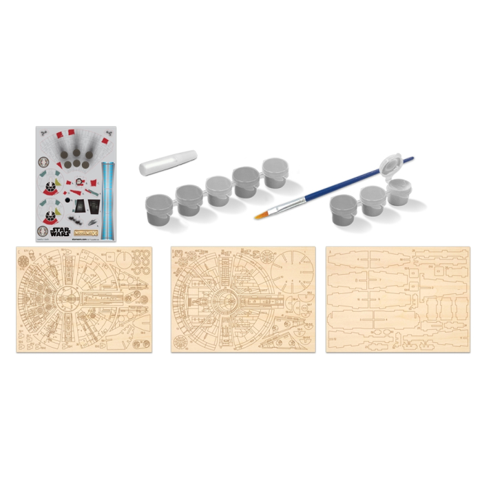 Star Wars - Macheta de asamblat, Millenium Falcon, 80+ piese din lemn - WOOD WORX [4]