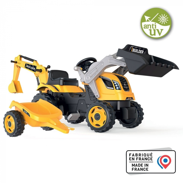 Tractor cu pedale si remorca Smoby Builder Max galben, Dimensiuni produs (LxlxH): 182 x 44 x 66 cm [3]