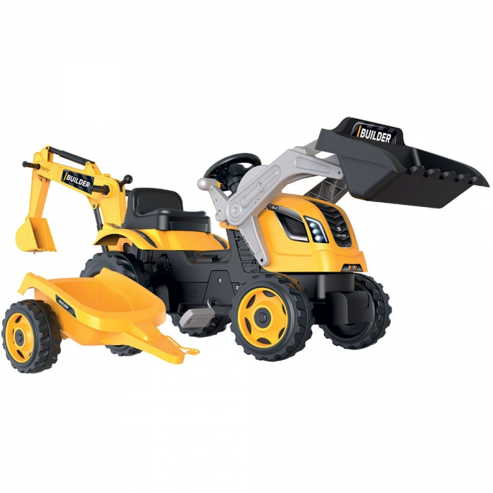 Tractor cu pedale si remorca Smoby Builder Max galben, Dimensiuni produs (LxlxH): 182 x 44 x 66 cm [2]