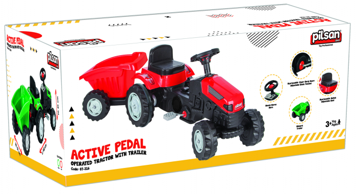 Tractor Pilsan cu Pedale si Remorca Verde, Dimensiuni produs: 51 x 143 x 51 cm [3]