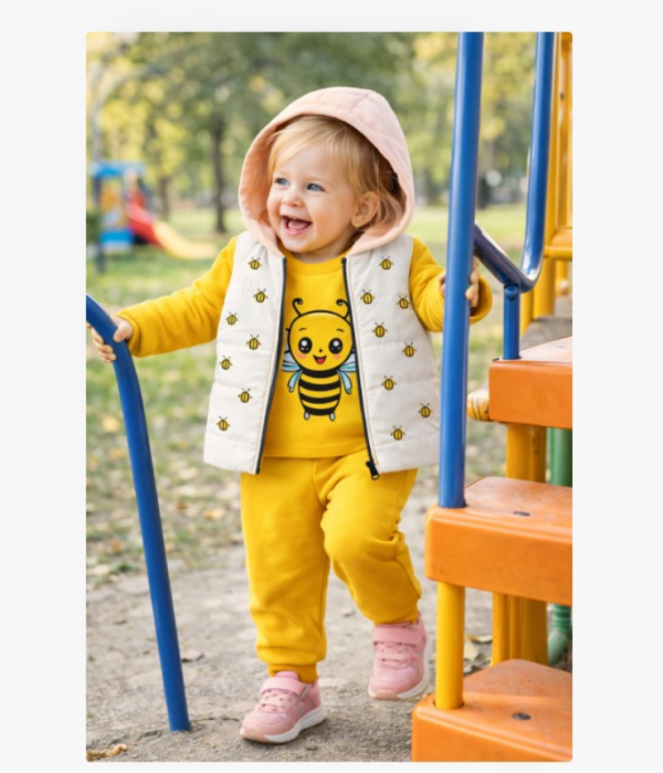Trening copii 3 piese cu vestă alb cu galben, model albinuta [2]