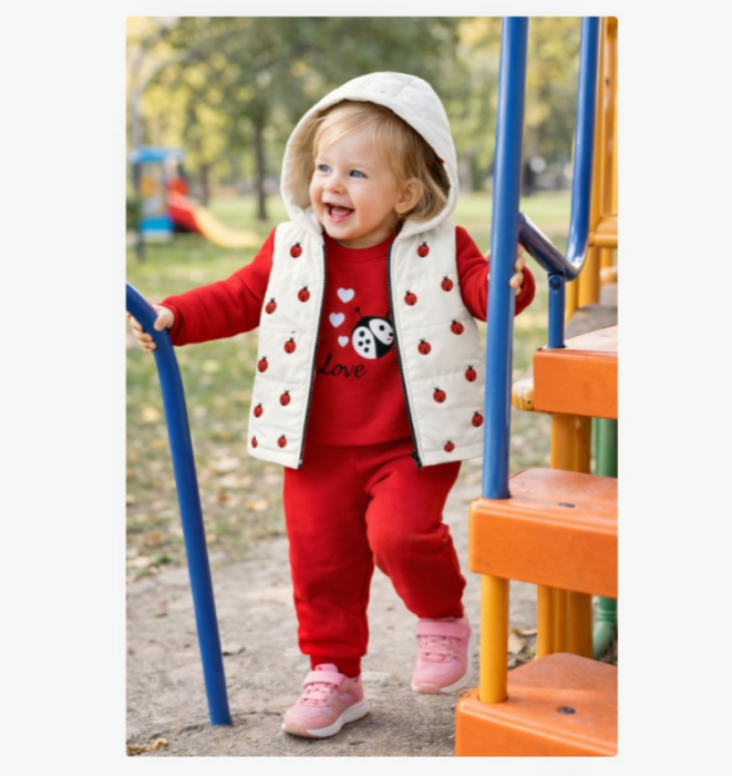 Trening copii 3 piese cu vestă alb cu rosu, model buburuze [2]