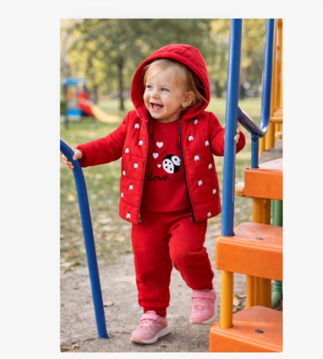 Trening copii 3 piese cu vestă, roșu, model buburuze [2]